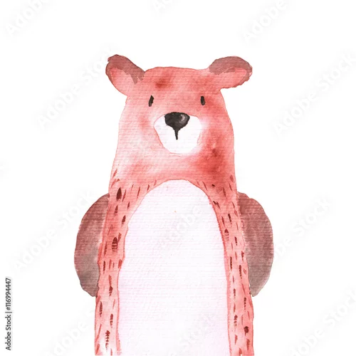 Naklejka na ścianę Niedźwiedź Zwierzęta leśne akwarela Ręcznie malowane Illustratioin na białym tle