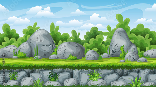 Seamless nature cartoon background, vector illustration with separate layers