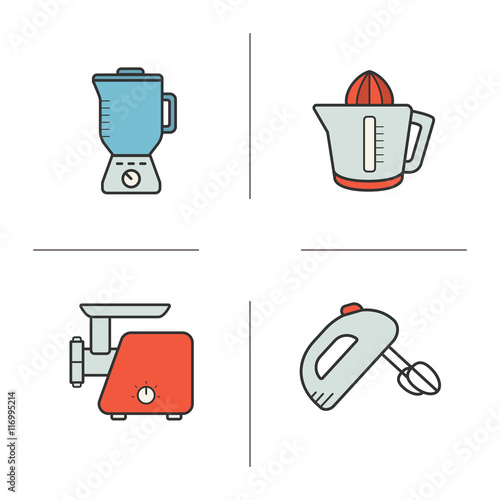 Kitchen appliances color icons set
