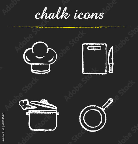 Kitchenware chalk icons set
