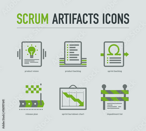 Scrum artifacts icons on light grey background