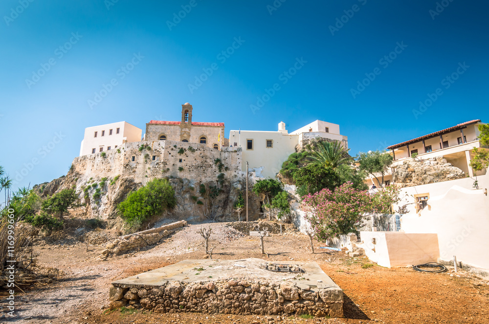Chryssoskalitissa Monastery, Crete island, Greece. Moni Chrisoskalitissas near Elafonissi Beach in Creta
