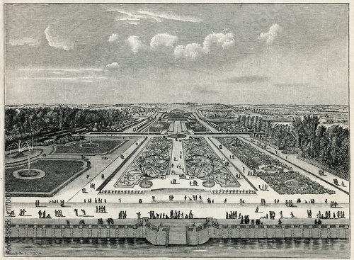 Gardens of Vaux-le-Vicomte in Maincy, France (from Meyers Lexikon, 1895, 7 vol.)