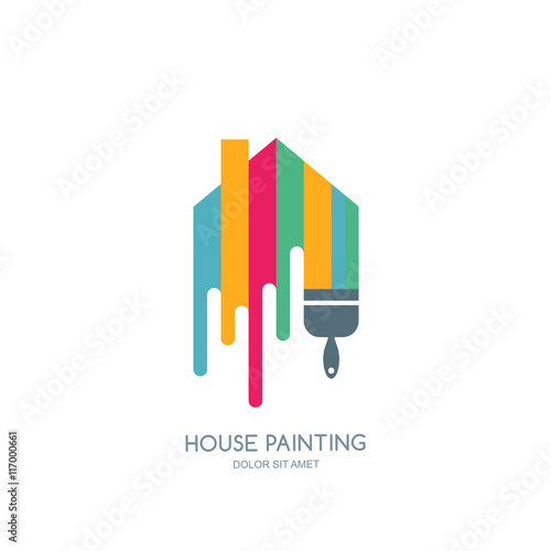 House painting service, decor and repair multicolor icon. Vector logo, label, emblem design. Concept for home decoration, building, house construction and staining.