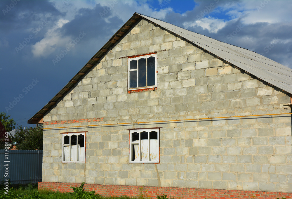 Building new brick, block house construction with natural gas pipe line