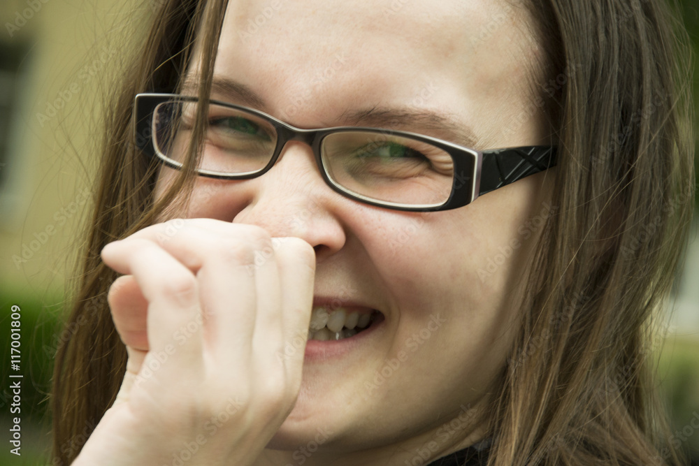 Beautiful woman in glasses portrait. Smiling woman from office Beautiful woman in glasses portrait. Smiling woman from office