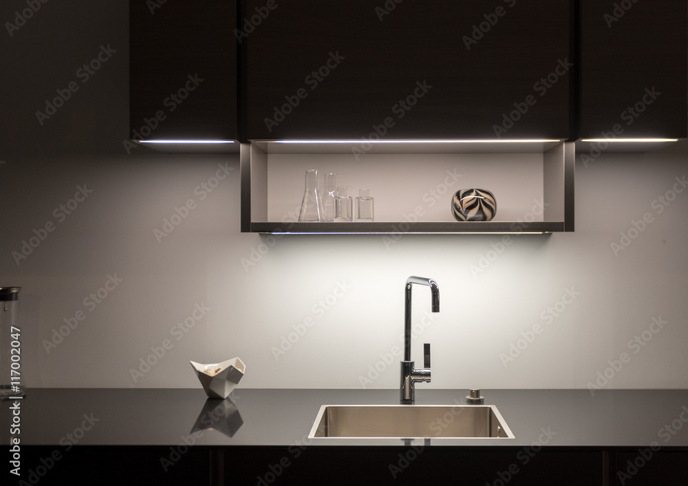 Dark Kitchen Sink Stock Photo | Adobe Stock