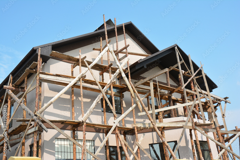 Painting and Plastering Exterior House Scaffolding Facade Wall Exterior