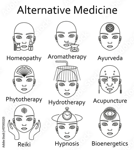 Alternative Medicine icons set. Vector illustration.
