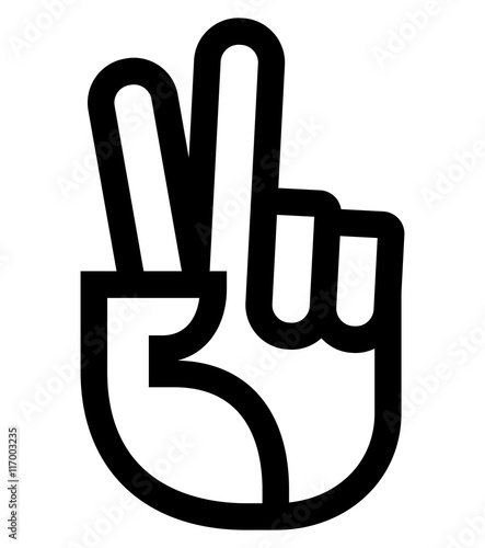 Vector icon of hand with raised and parted index and middle fingers