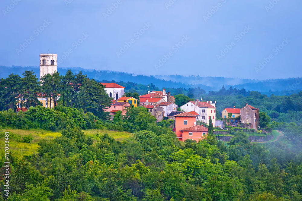 Village of Oprtalj in green hills