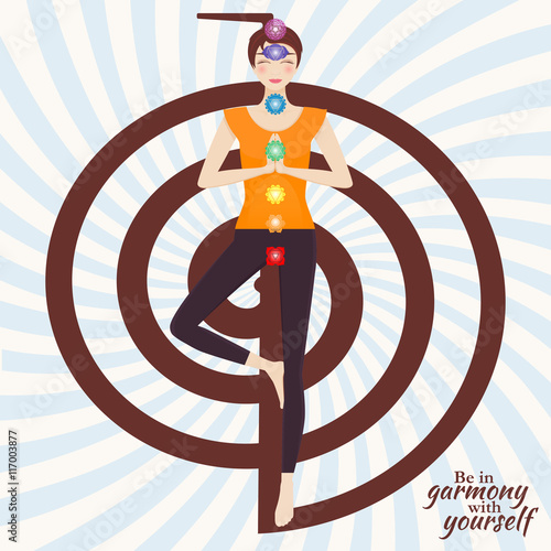 Canvas Print Attractive young girl practicing tree yoga pose