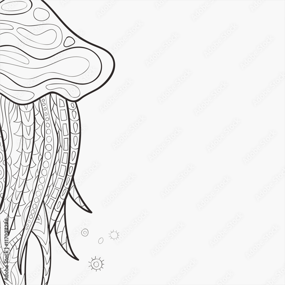 Decorative frame with hand-drawn ornamental jellyfish. Style zentangl. Vector graphics. Decorative frame with hand-drawn ornamental jellyfish. Style zentangl. Vector graphics.