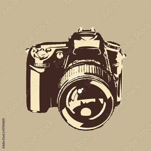vintage camera - brown hand drawn DSLR camera