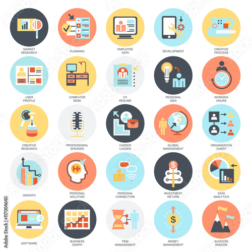Flat conceptual icons set of business management