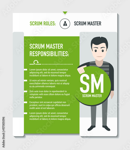 Scrum roles - Scrum master responsibilities template in scrum development process on light grey background photo