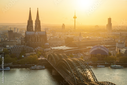 Image of Cologne with Cologne Cathedral and Rhine river during s photo