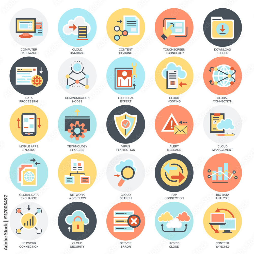 Flat conceptual icons set of cloud data technology Flat conceptual icons set of cloud data technology