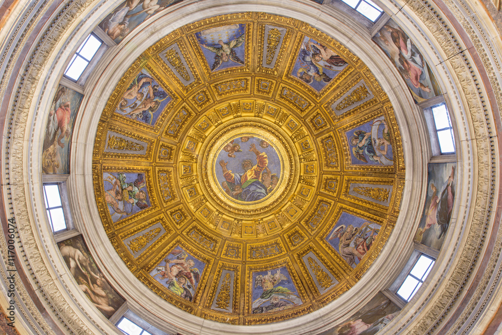 ROME, ITALY - MARCH 9, 2016: The mosaic of God the Father in the top of cupola in Chigi chapel by Luigi de Pace (1516) in church Basilica di Santa Maria del Popolo.
