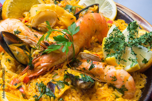 paella with shrimps and vegetables