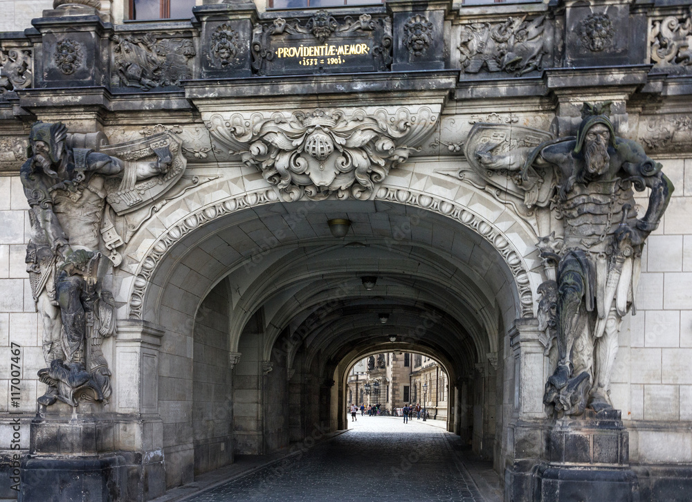 Dresden, Germany. Atlas sculpture of historical building