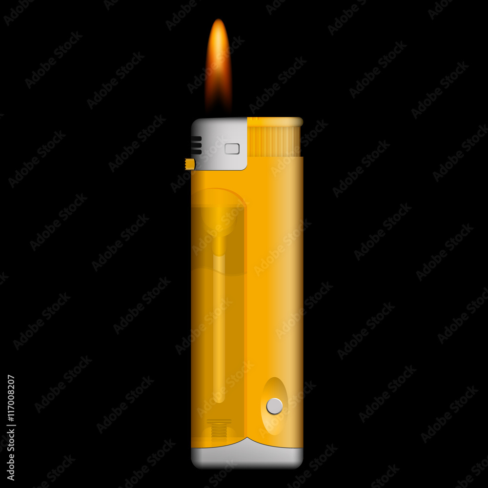 Burning lighter on black background Burning lighter on black background