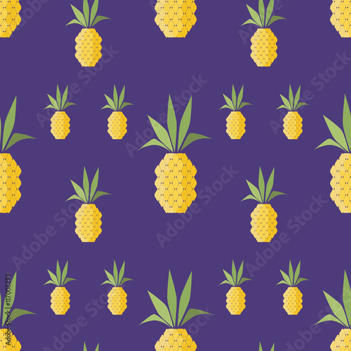 Vintage exotic pattern, Seamless retro background with the set of abstract pineapples
