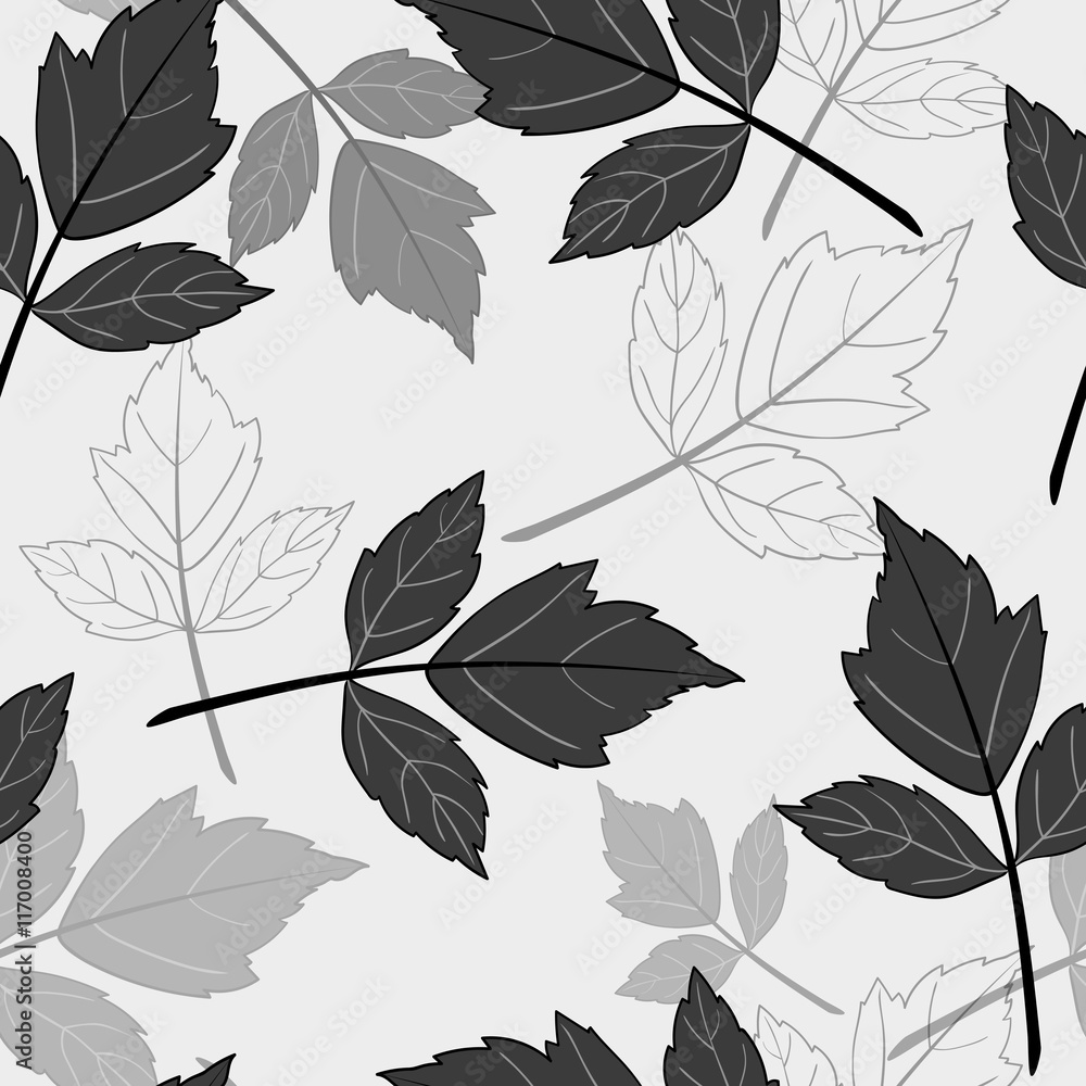 Gray seamless pattern with leaves