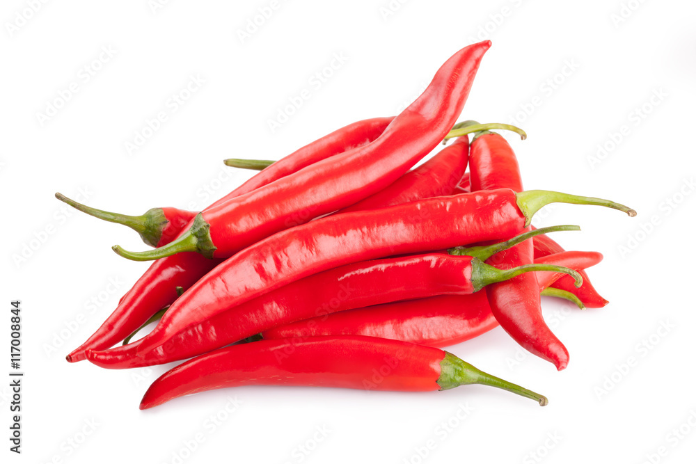 red chili or chilli cayenne pepper isolated on white background