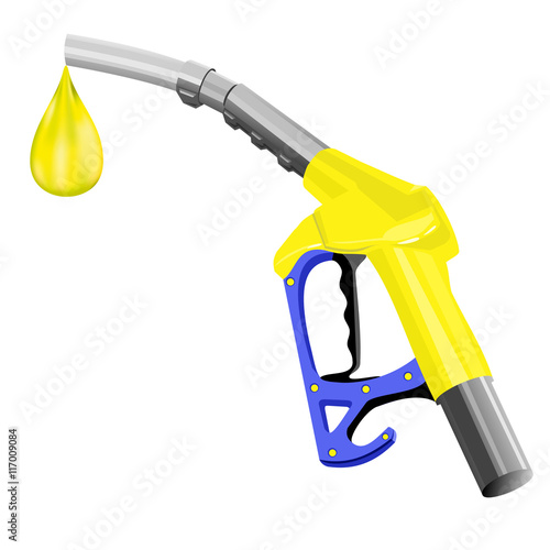 Fuel pump. Colored hand drawn vector illustration of fuel pump nozzle with one last drop on white background.