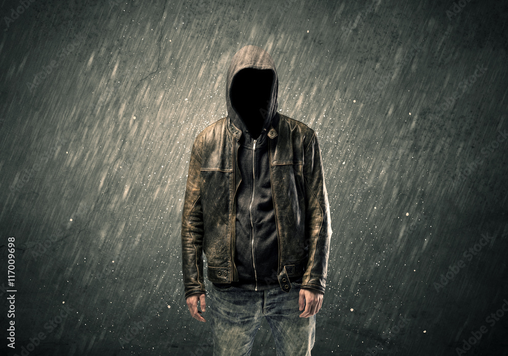 Spooky faceless guy standing in hoodie Spooky faceless guy standing in hoodie
