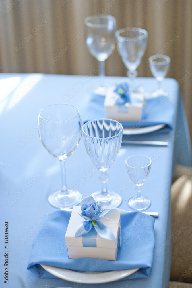 Table set for an event party or wedding reception Table set for an event party or wedding reception
