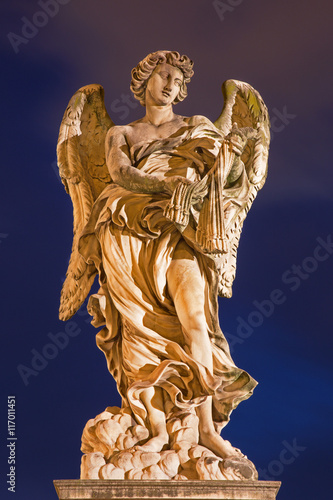 ROME, ITALY - MARCH 9, 2016: Angel with the whips - Ponte Sant'Angelo - Angels bridge - designed by Lazzaro Morelli.
