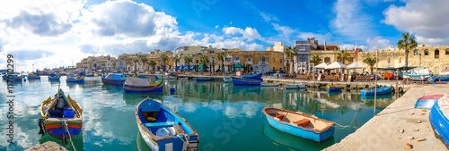 Marsaxlokk fishermen village in Malta. Panoramic view.
