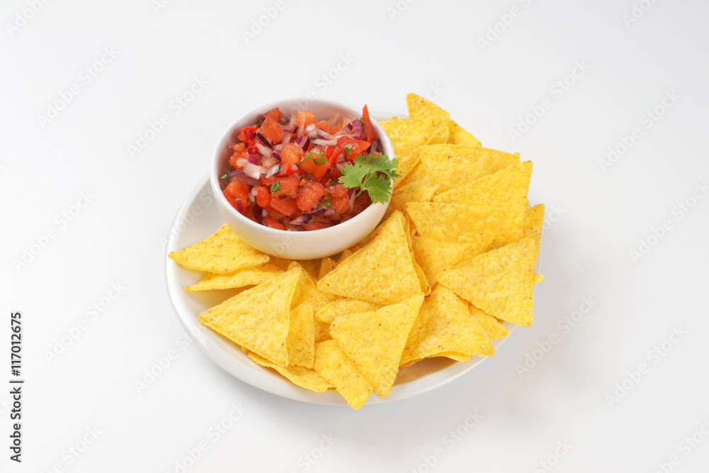 tortilla chips and tomato salsa tortilla chips and tomato salsa