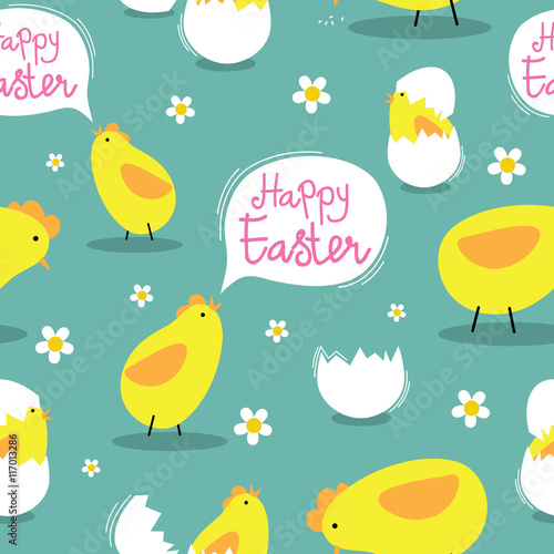 Seamless easter pattern with chick and egg design