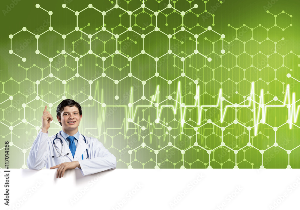 Doctor with banner Doctor with banner