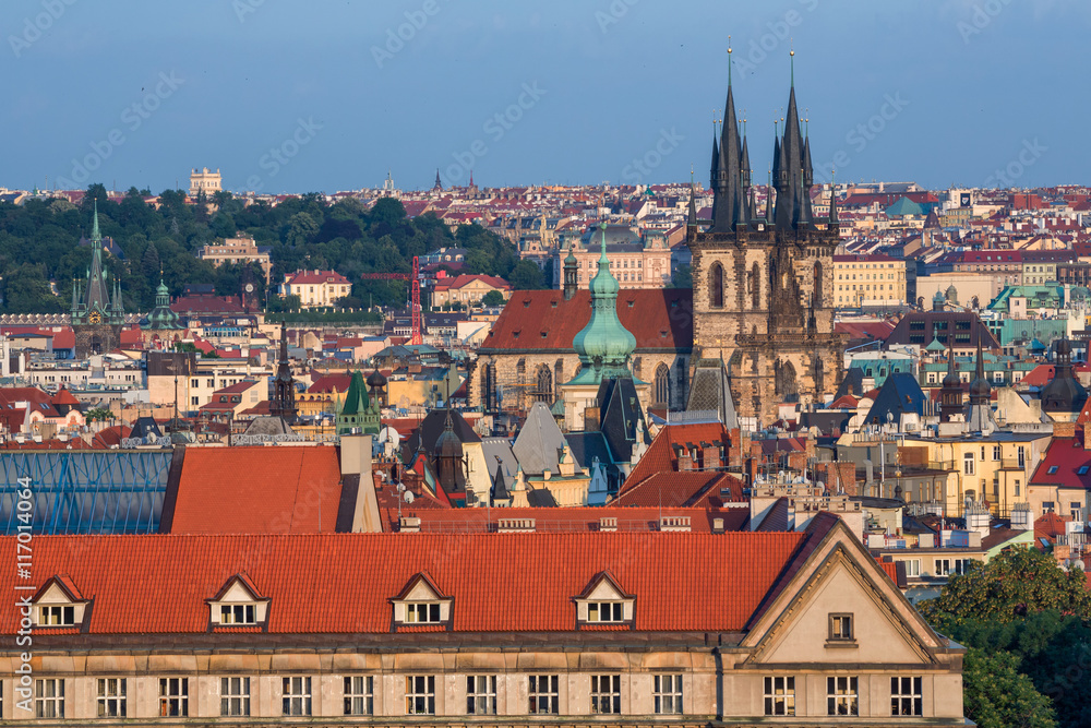 Prague, Tyn Church and Old Town Square. Czech Republic