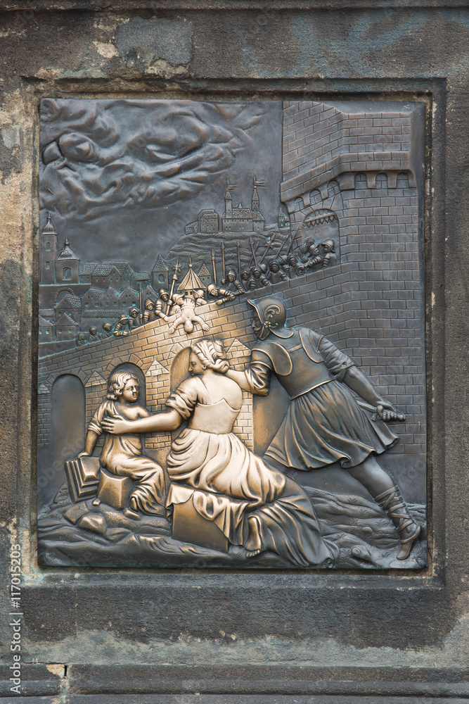 Relief on Charles' Bridge. Prague.
