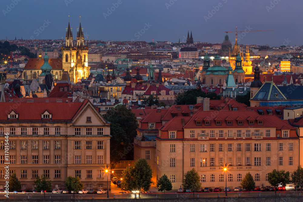 View of Prague at night: