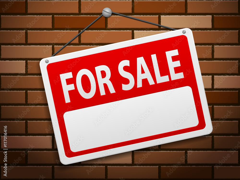 For sale sign board on brick For sale sign board on brick