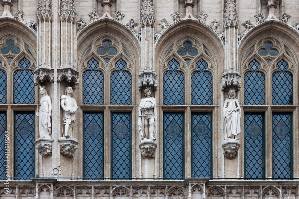 Detail of the gothic architecture of the Town Hall of Brussels,