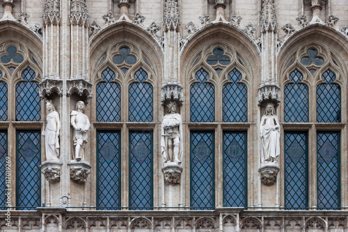 Detail of the gothic architecture of the Town Hall of Brussels 