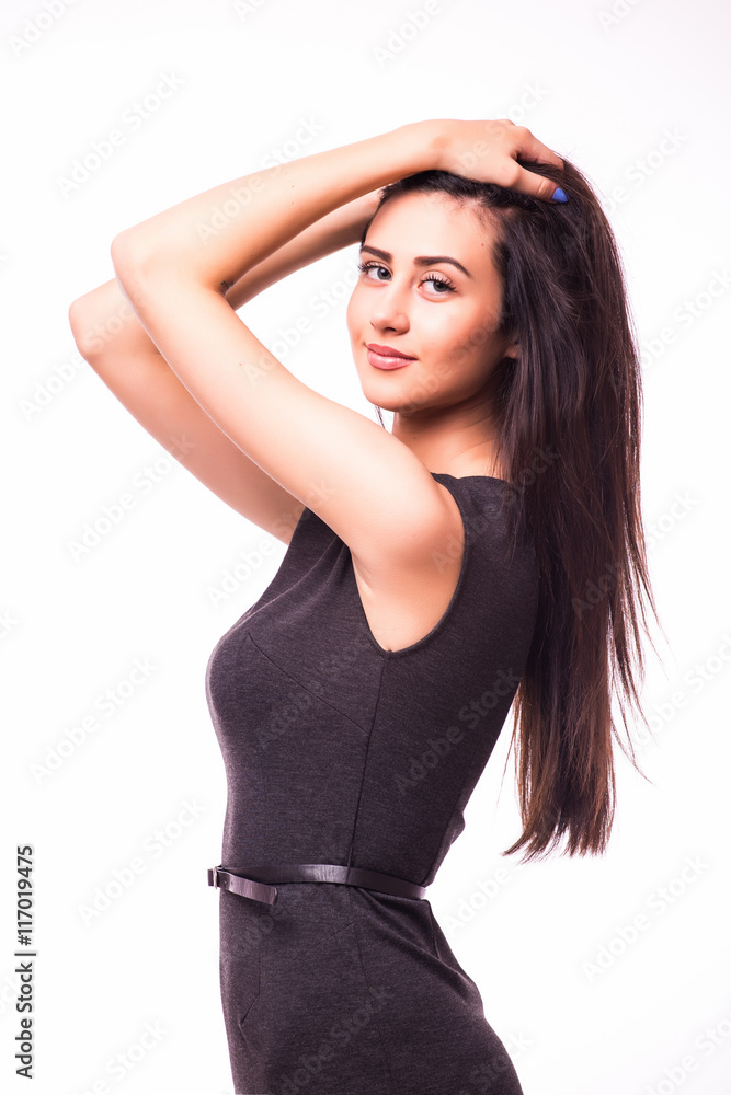 Portrait of young woman posing in little black dress Portrait of young woman posing in little black dress