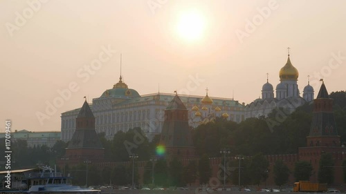 pink sunset over Grand Kremlin Palace in summer time