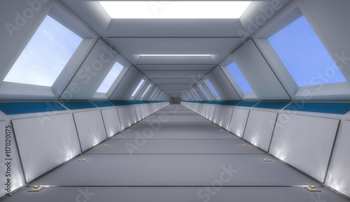 3d render interior. Futuristic hallway. Interior concept design