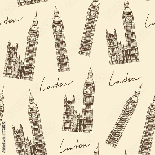 Vector travel background with hand drawn Elizabeth Tower