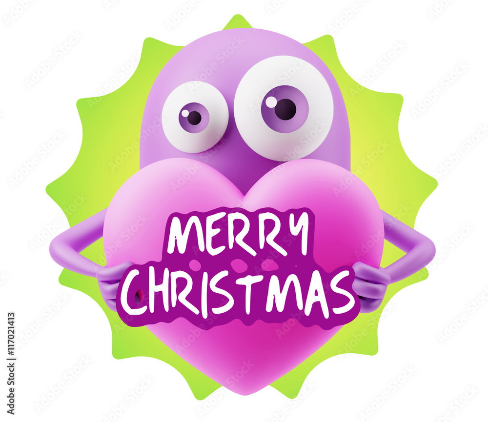 3d Rendering. Love Emoticon Face Holding Heart saying Merry Chri 3d Rendering. Love Emoticon Face Holding Heart saying Merry Chri