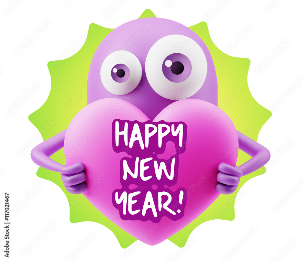 3d Rendering. Love Emoticon Face Holding Heart saying Happy New 3d Rendering. Love Emoticon Face Holding Heart saying Happy New