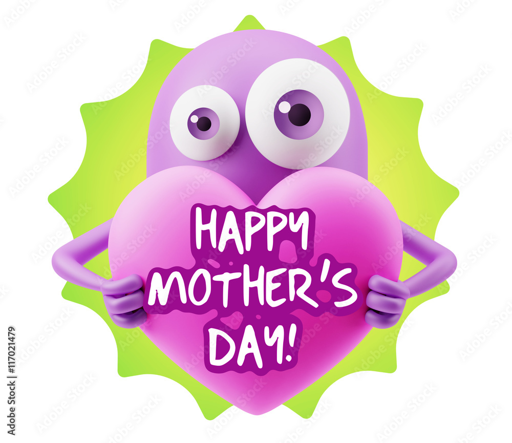3d Rendering. Love Emoticon Face Holding Heart saying Happy Moth 3d Rendering. Love Emoticon Face Holding Heart saying Happy Moth